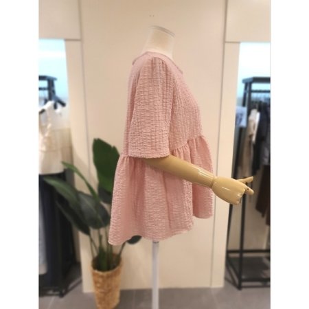 팝콘 셔링 반팔 블라우스 핑크