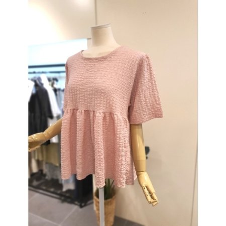 팝콘 셔링 반팔 블라우스 핑크