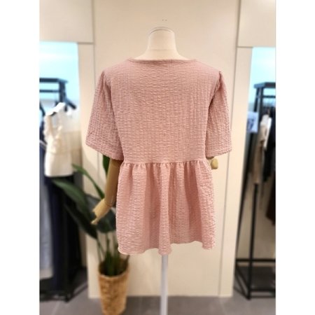 팝콘 셔링 반팔 블라우스 핑크