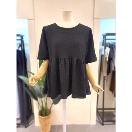 팝콘 셔링 반팔 블라우스 아이보리