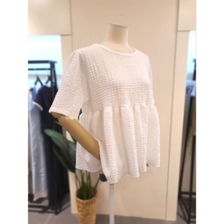 팝콘 셔링 반팔 블라우스 아이보리