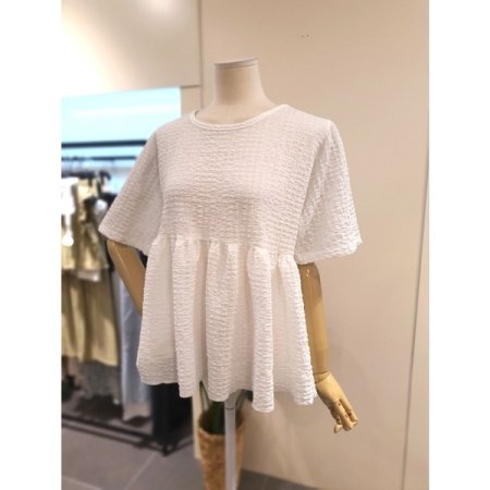 팝콘 셔링 반팔 블라우스 아이보리