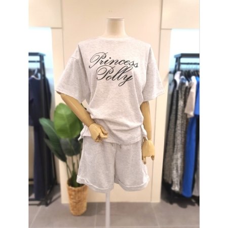 프린 반팔 반바지 세트 라이트그레이