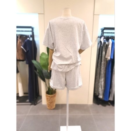 프린 반팔 반바지 세트 라이트그레이
