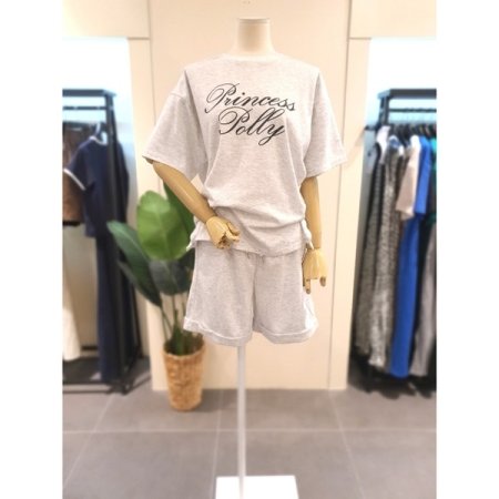 프린 반팔 반바지 세트 그레이