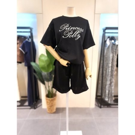 프린 반팔 반바지 세트 그레이