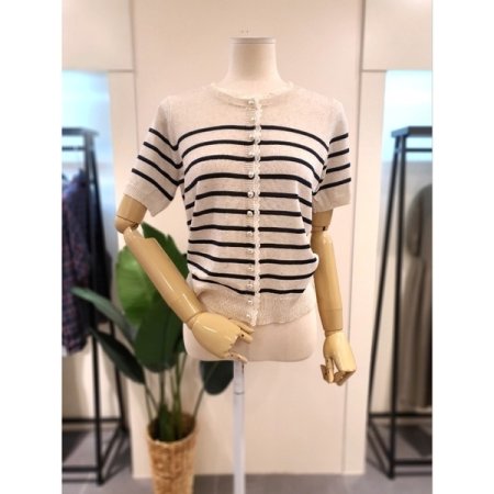 레이스 펄 스트라이프 가디건 네이비