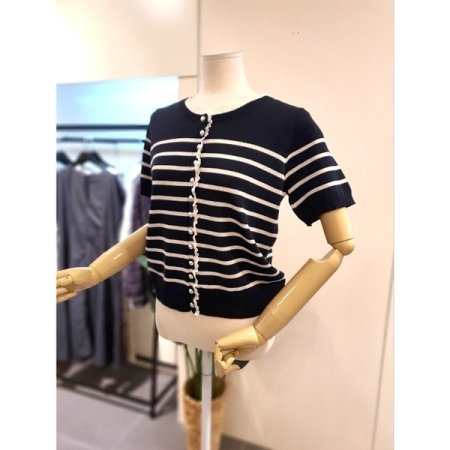 레이스 펄 스트라이프 가디건 네이비