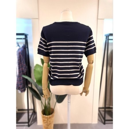 레이스 펄 스트라이프 가디건 네이비