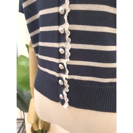 레이스 펄 스트라이프 가디건 네이비