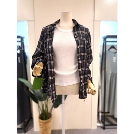 모니 긴팔 체크 셔츠 블랙