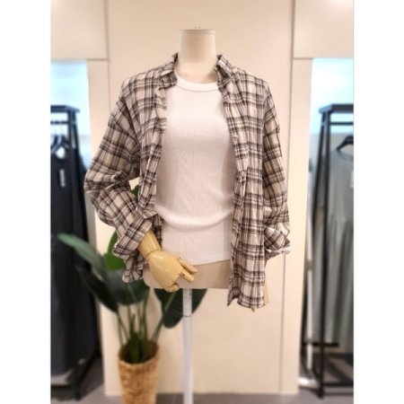 모니 긴팔 체크 셔츠 블랙