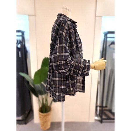 모니 긴팔 체크 셔츠 블랙
