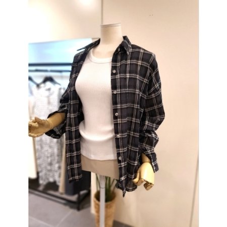 모니 긴팔 체크 셔츠 블랙