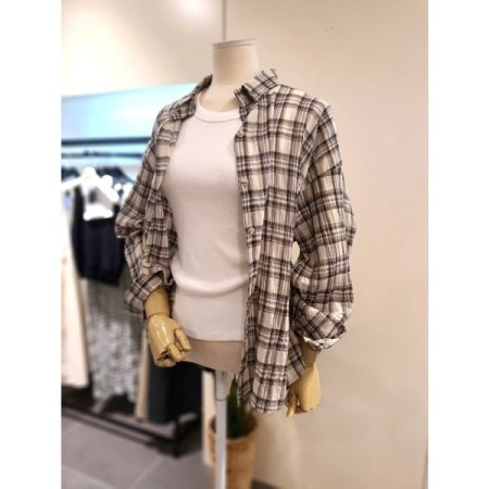 모니 체크 셔츠 배이지