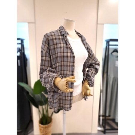 모니 체크 셔츠 스카이블루