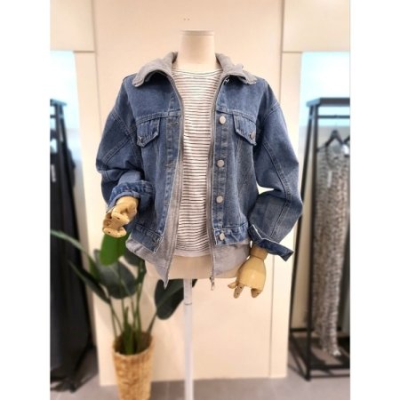 카라 집업 레이어드 청자켓 데님자켓