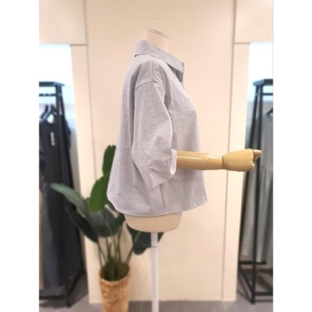 자수 스판 5부소매 셔츠 스카이블루