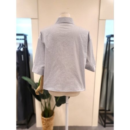 자수 스판 5부소매 셔츠 스카이블루