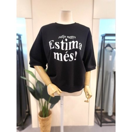 5부 반팔 쭈리 맨투맨 블랙