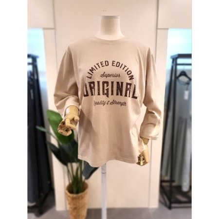 프린팅 7부 티셔츠 베이지