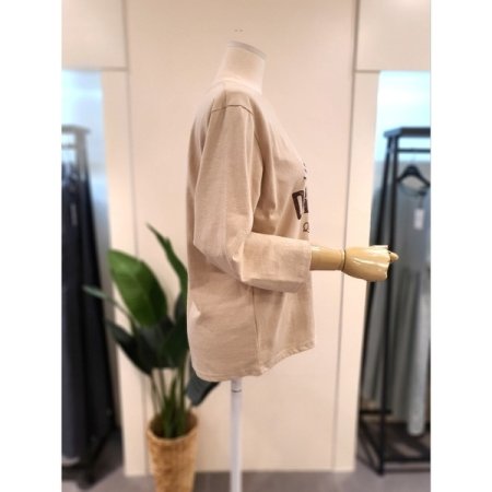 프린팅 7부 티셔츠 베이지
