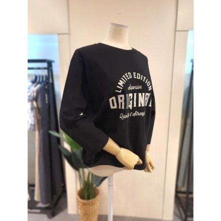 프린팅 7부 긴팔 티셔츠 블랙