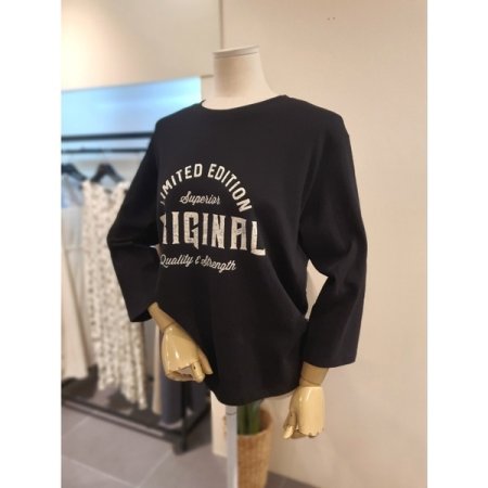 프린팅 7부 긴팔 티셔츠 블랙