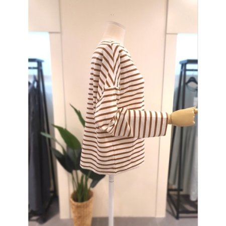 캠프 스트라이프 티셔츠 카멜