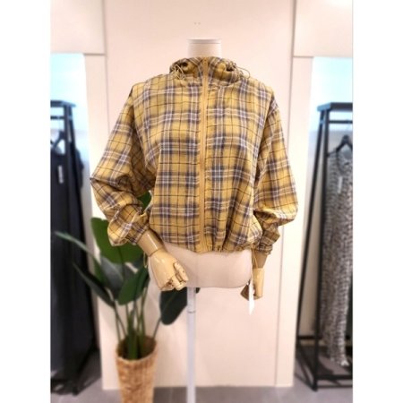 체크 후드 점퍼 세트 옐로우