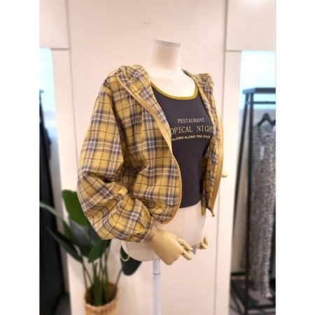 체크 후드 점퍼 세트 옐로우