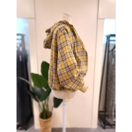 체크 후드 점퍼 세트 옐로우