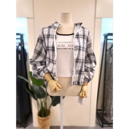 체크 후드 점퍼 세트 옐로우