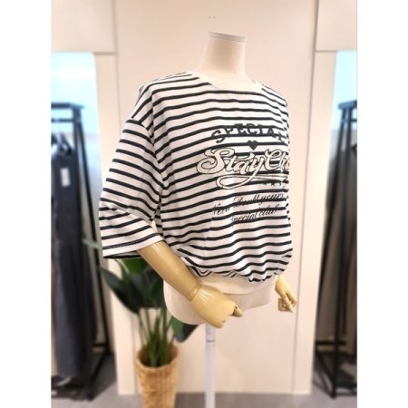 스트라이프 5부 반팔 맨투맨 그린