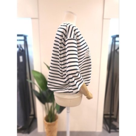 스트라이프 5부 반팔 맨투맨 그린