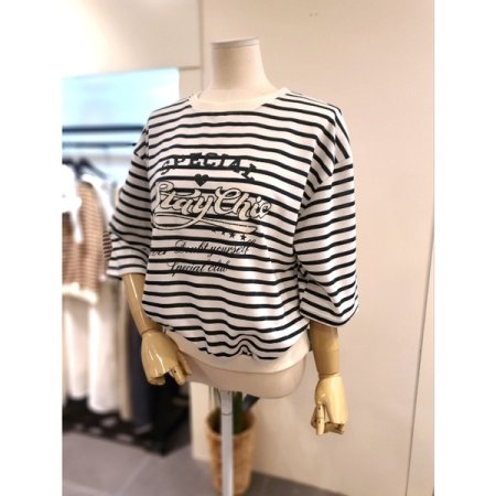 스트라이프 5부 반팔 맨투맨 그린