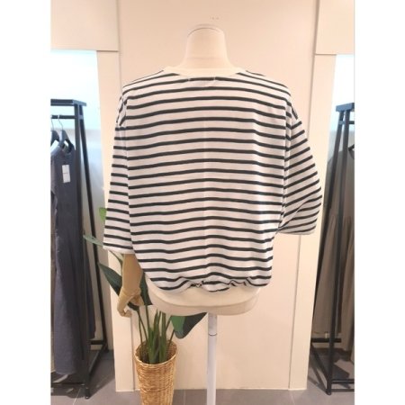 스트라이프 5부 반팔 맨투맨 그린