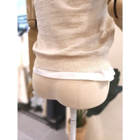 U넥 배색 엠보 조끼 배아자