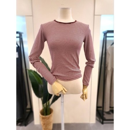 골지 스트라이프 긴팔티 와인