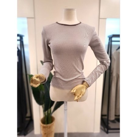 스트라이프 골지 긴팔티셔츠 네이비