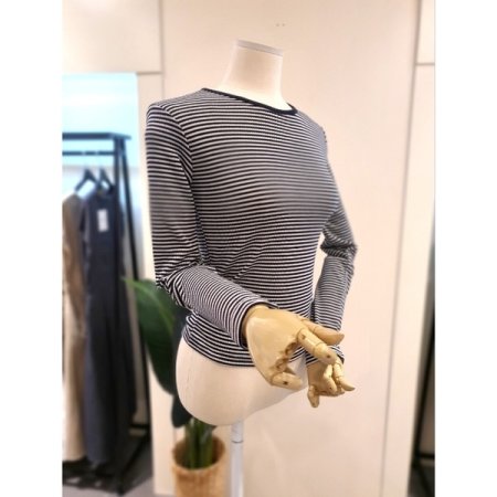 스트라이프 골지 긴팔티셔츠 네이비