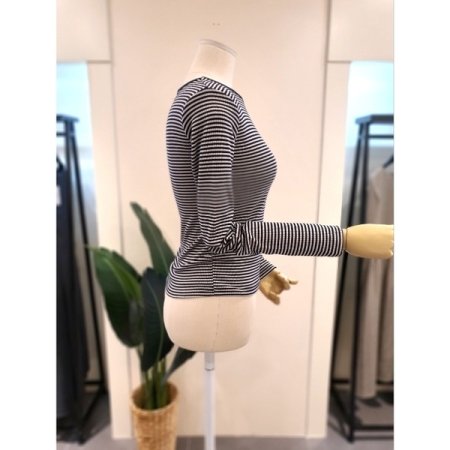 스트라이프 골지 긴팔티셔츠 네이비