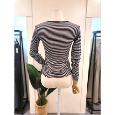 스트라이프 골지 긴팔티셔츠 네이비