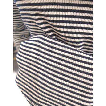 스트라이프 골지 긴팔티셔츠 네이비