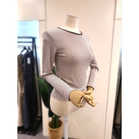 골지 스트라이프 긴팔티셔츠 베이지