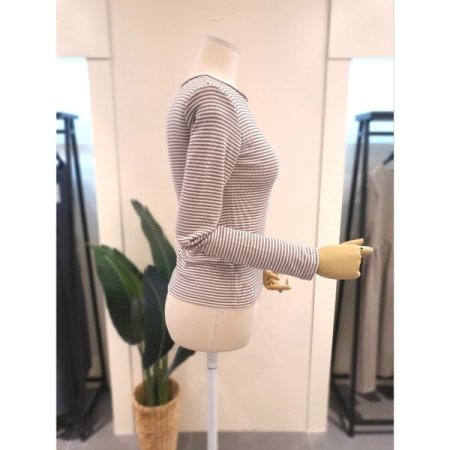 골지 스트라이프 긴팔티셔츠 베이지