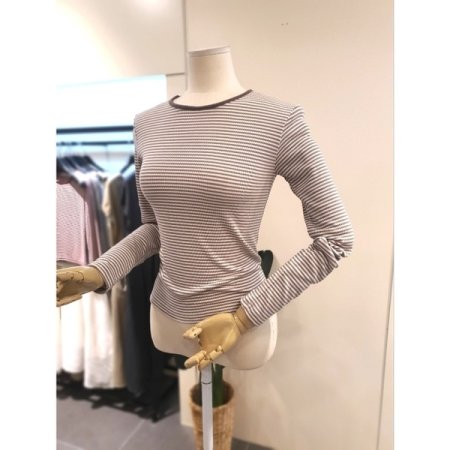 골지 스트라이프 긴팔티셔츠 베이지