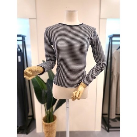 스트라이프 긴팔티 그레이