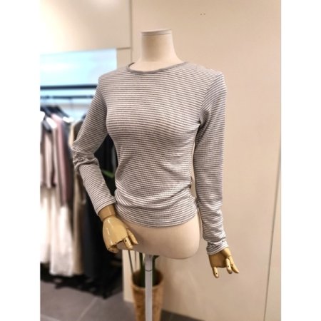 스트라이프 긴팔티 그레이