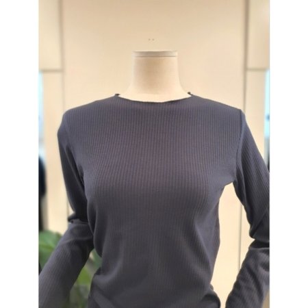 골지 물결 긴팔 티셔츠 다크그레이